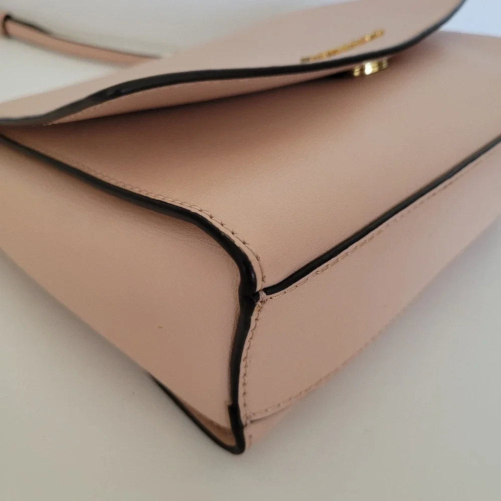 Michael Kors Blush Pink Leather Crossbody Bag Gold Hardware Flap Top Messenger